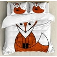 thumbnail image 1 of Fox Duvet Cover Set King Size, Cartoon Young Fox Character with Spiral Patterns Cute Friendly Charming, Decorative 3 Piece Bedding Set with 2 Pillow Shams, Dark Orange Black White, by Ambesonne, 1 of 3