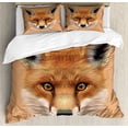 thumbnail image 1 of Fox Duvet Cover Set Queen Size, Cute Fluffy Face of Forest Fox Young Baby Mammal Predator Canine Vixen, Decorative 3 Piece Bedding Set with 2 Pillow Shams, Pale Brown Orange White, by Ambesonne, 1 of 3