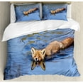 thumbnail image 1 of Fox Duvet Cover Set, Fox Swimming in Blue River Natural Life Mammal Wild Animal Image Print, Decorative 3 Piece Bedding Set with 2 Pillow Shams, Calking Size, Pale Blue Brown Cream, by Ambesonne, 1 of 3