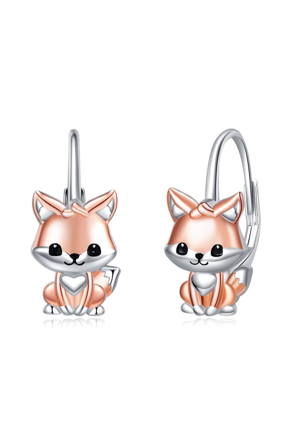 Fox Earrings 925 Sterling Silver Fox Leverback Earrings Cute Fox Hoop Earrings Jewelry Gifts for Women(Fox Earrings)