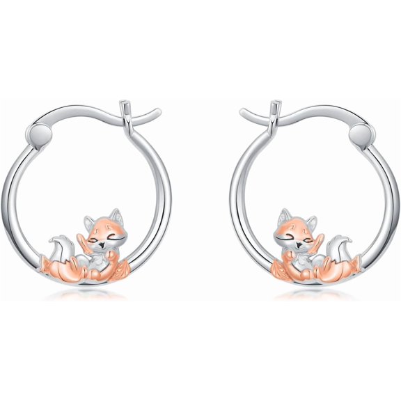 Fox Earrings for Women 925 Sterling Silver Cute Fox Hoop Earrings Animal Jewelry Gifts for Women Daughter