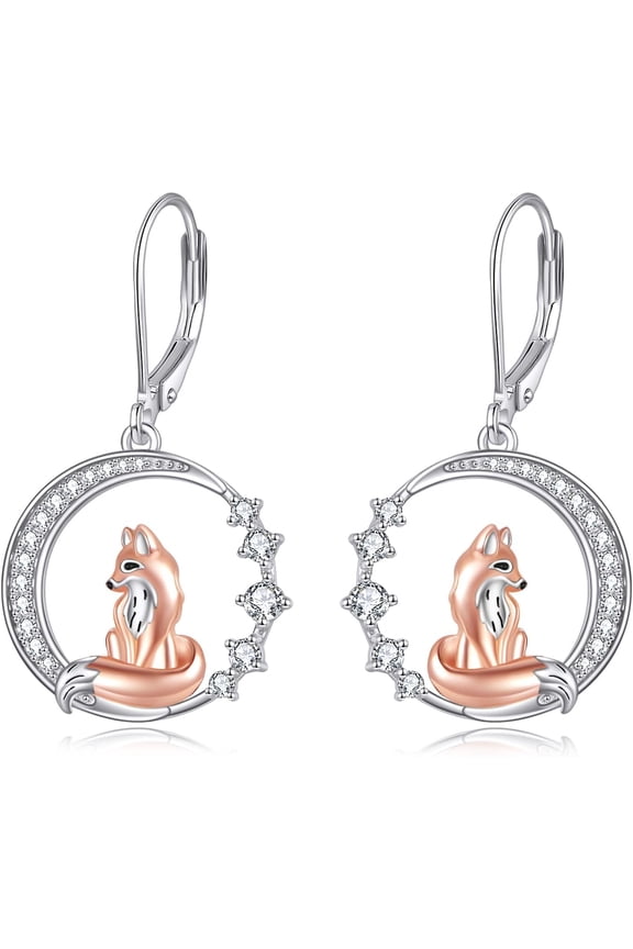 Fox Earrings for Women 925 Sterling Silver Fox Oil Drop Leverback Earrings Jewelry Gift