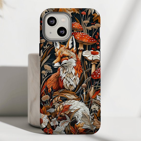 Fox Embroidery Woodland Animal Mushroom Art Phone Case with iPhone 17 to 11 Pro Max