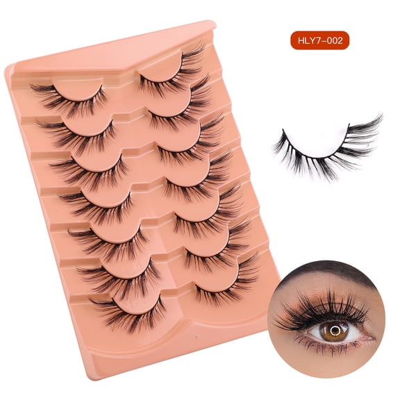 Fox Eye False Lashes 7 Pairs - Extended Outer Corners Fluffy Natural-Looking Strip Lashes, Soft Thin Band Easy to Apply for Daily Makeup & Stage Looks, Black Fake Eyelashes for Women