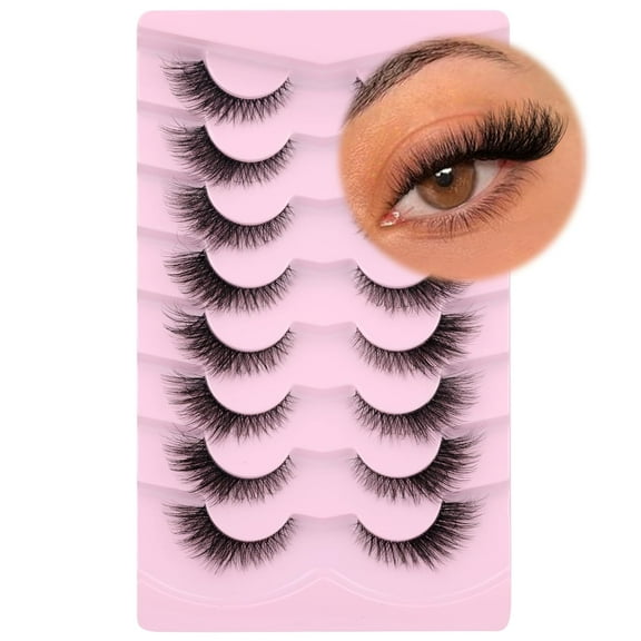 Fox Eye Lashes Wispy Eyelashes Natural Look Clear Band Lashes Fluffy Faux Mink Lashes Strip Natural False Lashes Pack by GVEFETIEE 8 Pairs