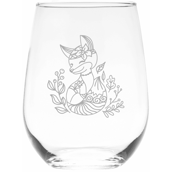C&M Personal Gifts 17 oz Fox Cute Stemless Wine Glass (Style F7)