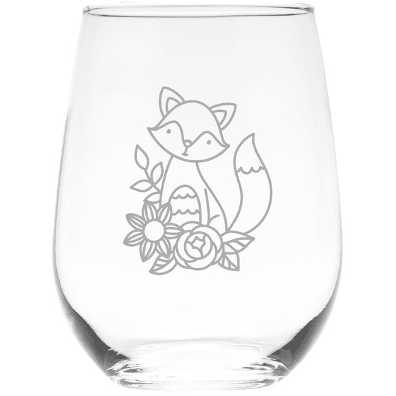 C&M Personal Gifts 17 oz Fox Stemless Wine Glass (Style F2)