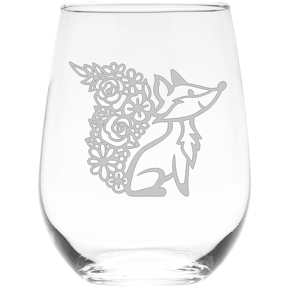 C&M Personal Gifts 17 oz Fox Stemless Wine Glass - Fox Themed Gift (Style F3)