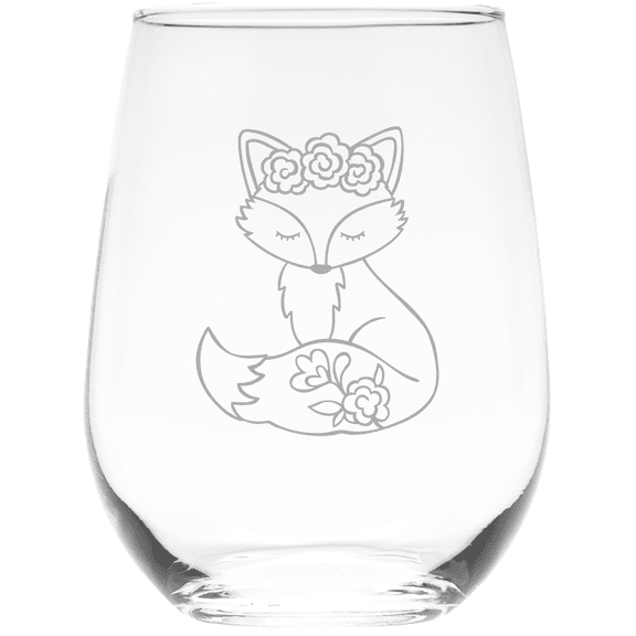 C&M Personal Gifts 17 oz Fox Themed Stemless Wine Glass (Style F4)