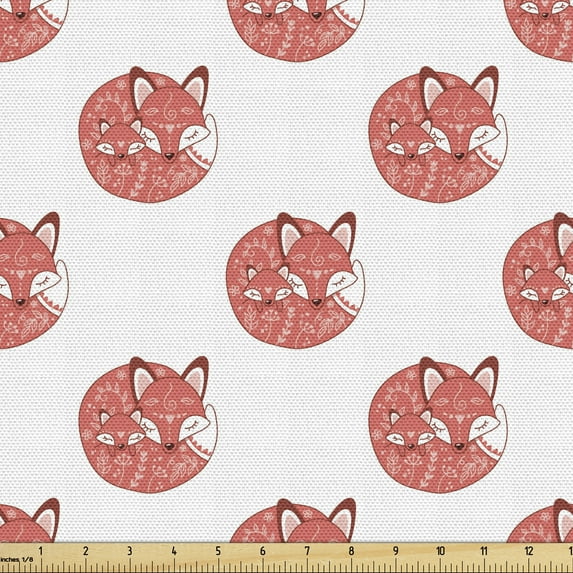 Ambesonne Fox Fabric by the Yard Upholstery, Forest Animal with the, 3 Yards, Dark Salmon Paprika