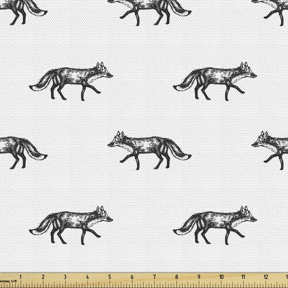 Ambesonne Fox Fabric by the Yard Upholstery, Monochrome Forest Animal Sketch, 1 Yard, Charcoal Grey White
