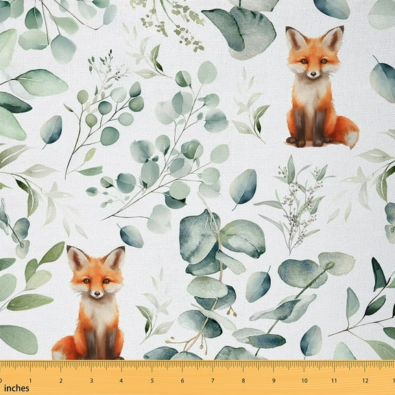 Fox Fabric by the Yard,Kids Cartoon Animal Upholstery Fabric,Nature Flowers Leaves Decorative Fabric,Woodland Wildlife Indoor Outdoor Fabric for Women Men Adult,Waterproof 2 Yards