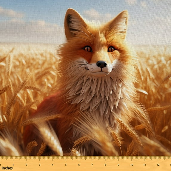 Fox Fabric By The Yard,Wheat Upholstery Fabric,Fox Lovers Botanical Realistic Sky Cloud Decorative Fabric,3D Nature Kawaii Animal Theme Indoor Outdoor Fabric,10 Yards
