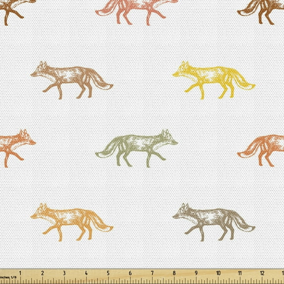 Fox Fabric by the Yard, Wild Life Fauna Themed Pattern of Colorful Engraved Savage Animal Print, Decorative Upholstery Fabric for Chairs & Home Accents, Multicolor by Ambesonne