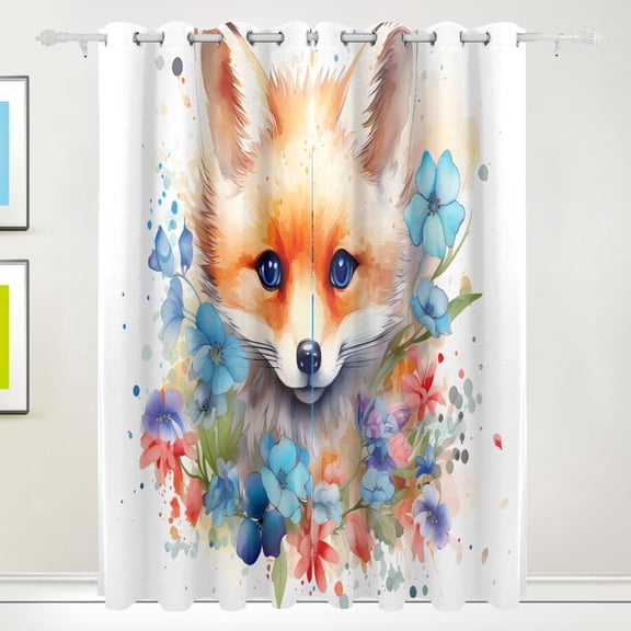 Fox Face Flowers Floral Black Out Curtains 72 Inch Length Curtains for Sliding Glass Doors Bedroom Living Room 2 Pack