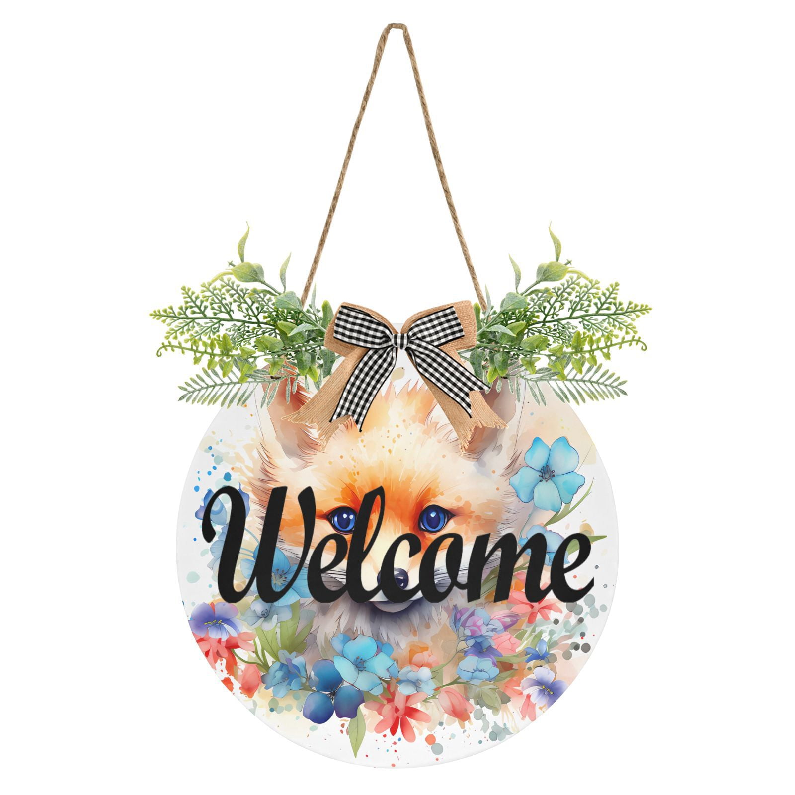 Fox Face Flowers Floral Welcome Sign for Front Door Wreath Door Sign ...