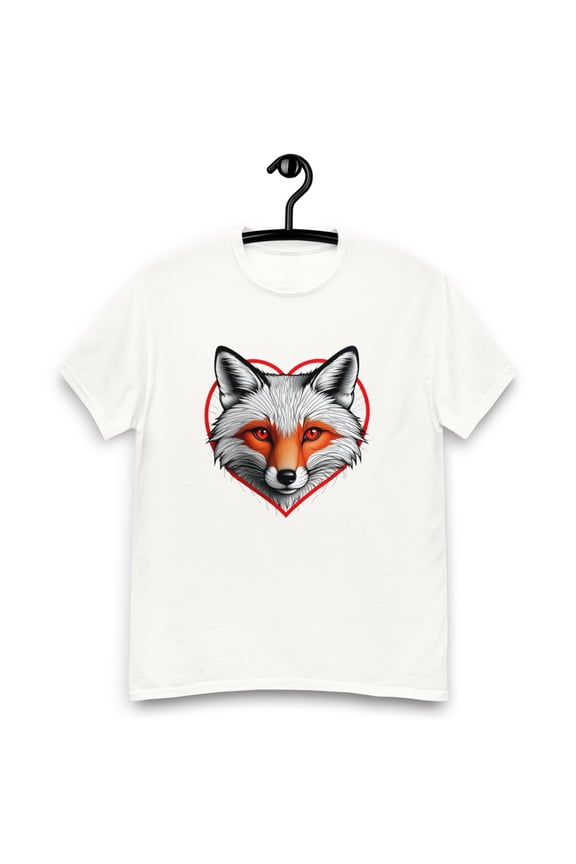 Fox Face On A Red Heart Unisex classic tee For Pets Lovers (White, S)