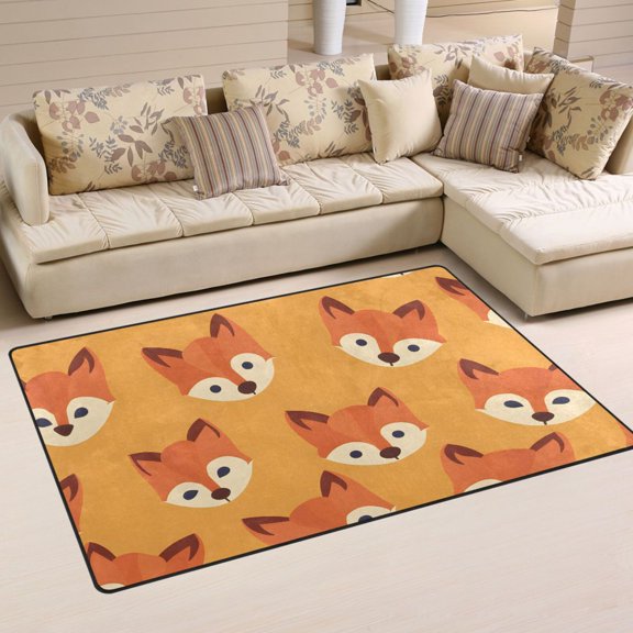 Fox Face Orange Area Rug Washable Floor Carpet Mat 60 x 39 inch for Bedroom Living Room Kids Room Home Decor