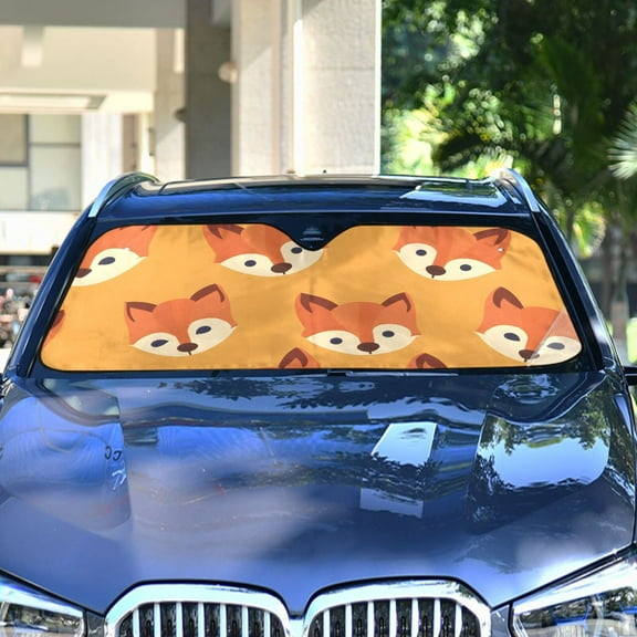Fox Face Orange Automotive Front Car Windshield Sun Shade Reflector Foldable for Front Fit for Cars Truck SUVs