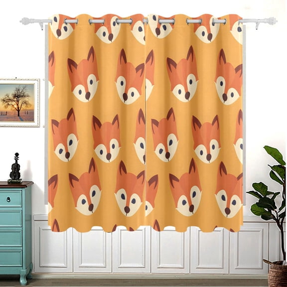 Fox Face Orange Blackout Curtain Panels 63x55in Drapes Privacy Assured for Living room Bedroom Bathroom 2 panels set