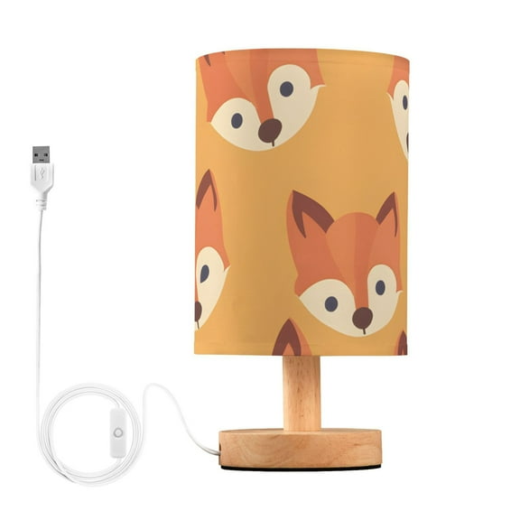 Fox Face Orange Table Lamp USB Bedside Desk Nightstand Lamp Printed Gifts Small Lamp Wood Base for Bedroom Living Room Kids Room College Dorm