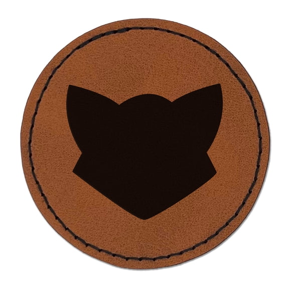 Fox Face Solid 2.5" Faux Leather Round Engraved Iron-On Patch - Brown