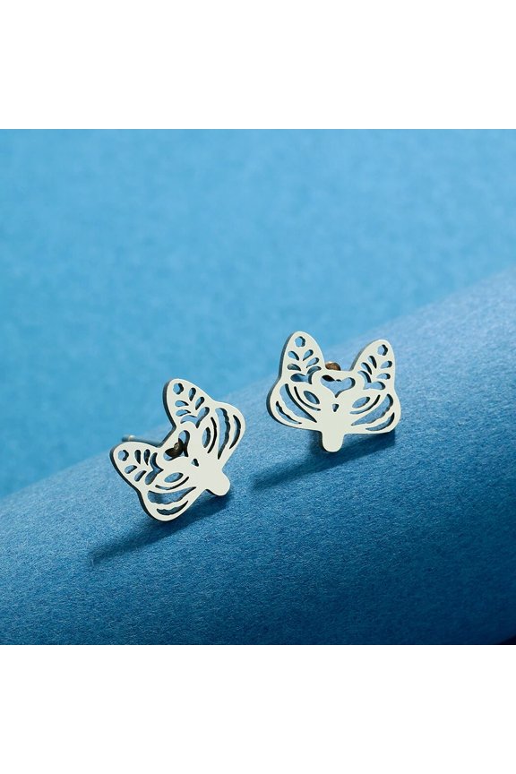 Fox Face With Floral Filigree Cut Out Shaped Allergy Free Stud Earrings