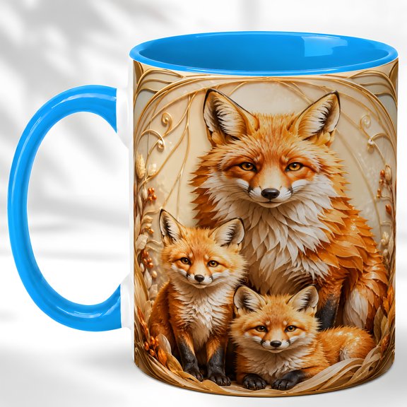 Fox Family Coffee Mug, Woodland Animal Mug, Ceramic 11 oz
