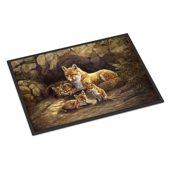 Fox Family Foxes by the Den Doormat 18x27