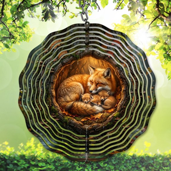 Fox Family Wind Spinner 10 Inch, Woodland Outdoor Garden Decor