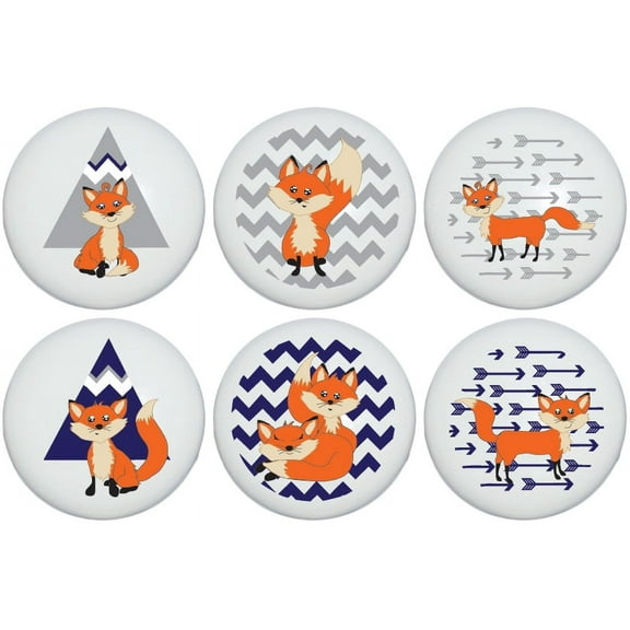 Fox Family Woodland Forest Animal Ceramic Dresser Cabinet Drawer Knobs Pulls with Arrows and Chevrons Children's Nursery Decor (Set of 6)
