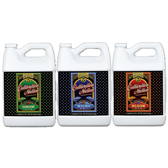 Fox Farm Cultivation Nation 3Part Liquid Fertilizer Grow Micro Bloom 1 gal Set
