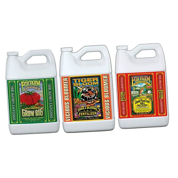 Fox Farm Liquid Nutrient Trio Soil Formula (Big Bloom, Grow Big, Tiger Bloom) 1 Gallon Each (Pack of 3-128 oz. Bottles)