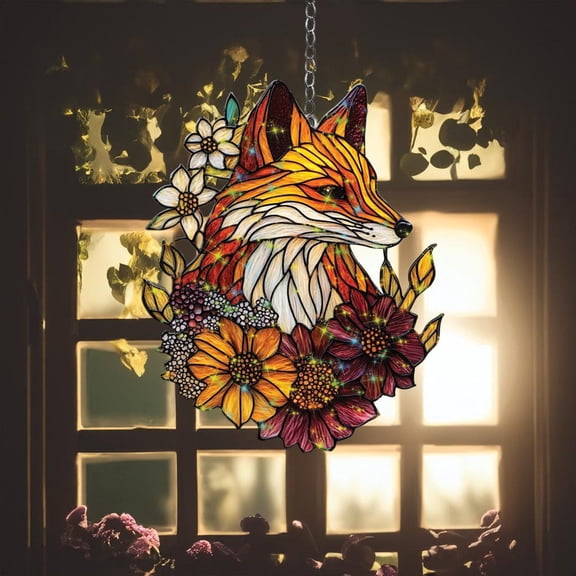 Fox Faux Stained Glass Suncatcher, Acrylic Window Hanging, Nature-Themed Home Decor, Gift for Mom and Animal Lovers