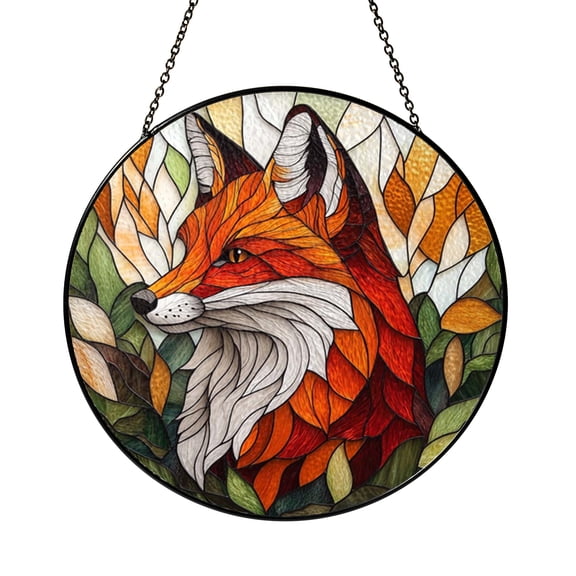 Fox Faux Stained Glass Window Art – Forest Animal Decor