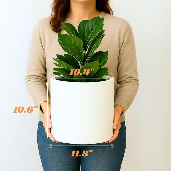Fox & Fern Large 12 Inch Planter — Premium Lightweight Fiberstone Matte White Plant Pot w Drainage Plug; Large Indoor & Outdoor Planter; 12 Inch Pots for Plants Indoor; Weather & Resistant
