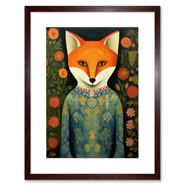 Fox Flaunting Fancy Floral Frock Felicia Flower Field Fun Artwork