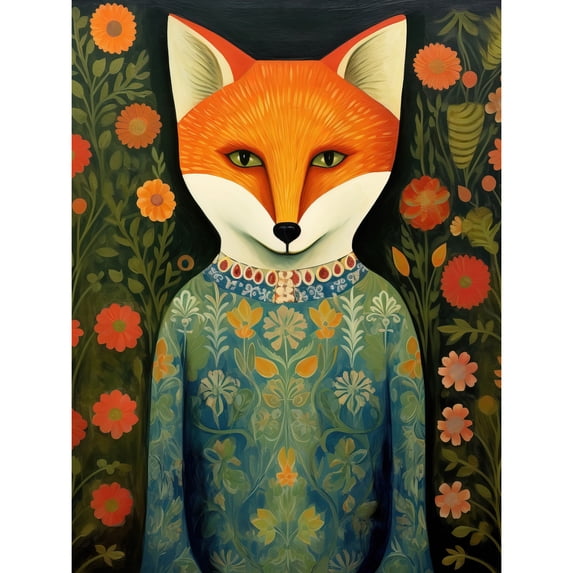 Fox Flaunting Fancy Floral Frock Felicia Flower Field Fun Extra Large XL Wall Art Poster Print