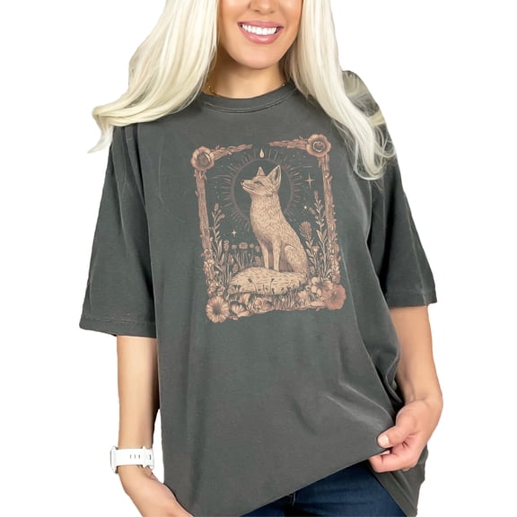 Fox and Floral Design T-Shirt, Whimsical Animal Shirt, Eco Friendly Tee, Unique Animal Art, Comfortable Casual Wear, Gift Idea, Pepper Comfort Colors T-Shirt, XL