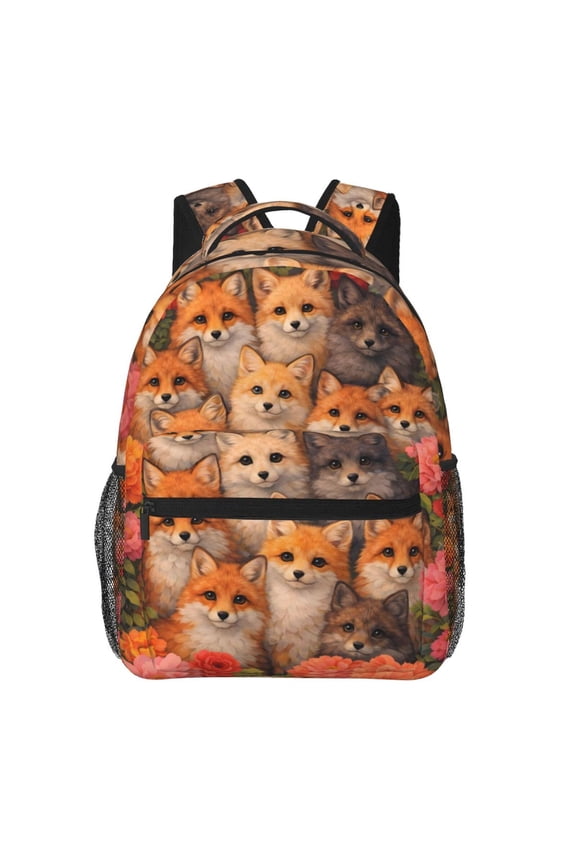 Fox Floral Pattern Backpack Lightweight Rucksack Travel Bag for Men and Women