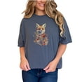 thumbnail image 1 of Fox and Floral T-Shirt, Unique Animal Illustration Tee, Nature Inspired Women's Top, Artistic Graphic Print, Gift for Wildlife Lovers, Denim Comfort Colors T-Shirt, Small, 1 of 1