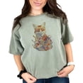 thumbnail image 1 of Fox and Floral T-Shirt, Unique Animal Illustration Tee, Nature Inspired Women's Top, Artistic Graphic Print, Gift for Wildlife Lovers, Moss Comfort Colors T-Shirt, Medium, 1 of 1