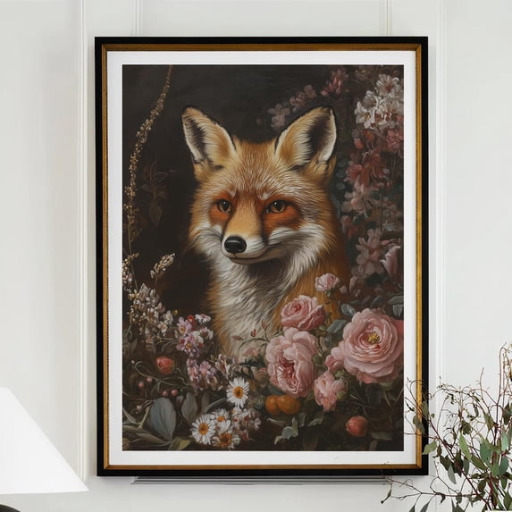 Fox Floral Wall Art Print, Rustic Animal Decor - Walmart.com