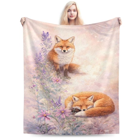 Fox Floral Watercolor Blanket Fox Throw Blanket Soft Cozy Blanket for Couch Bed Easter Spring Gift 50x40