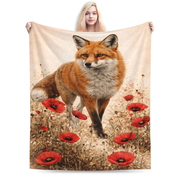 Fox Floral Wildlife Blanket Red Fox Throw Blanket Soft Cozy Flannel Forest Animal Blanket for Home Decor 50x40