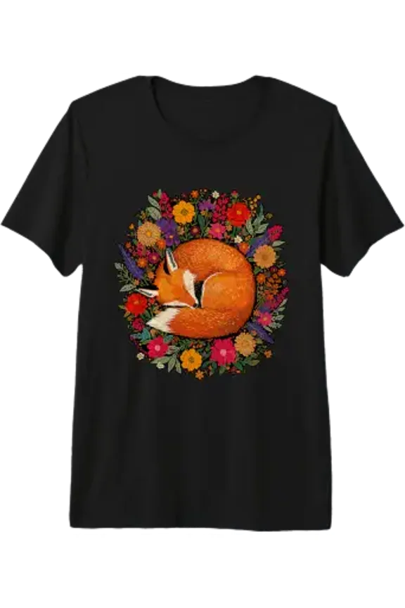 Fox Flower Wreath Wild Animal Woodland Wilderness Tri-Blend T-Shirt