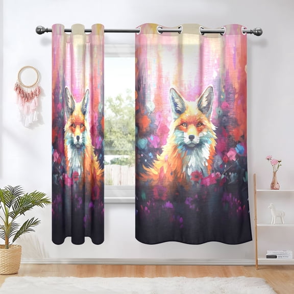 Fox Flowers Floral Blackout Curtains Thermal Insulation 63 inch Grommet for Bedroom Living Room Bathroom Kitchen Windows 2 Pack