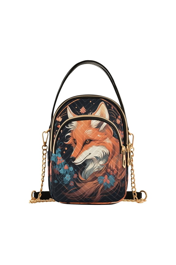 Fox Flowers Floral Circle Women Quilting Handbags Shoulder Bag Cross Body Bag with Crossbody Strap Hobo Bags Chain Strap