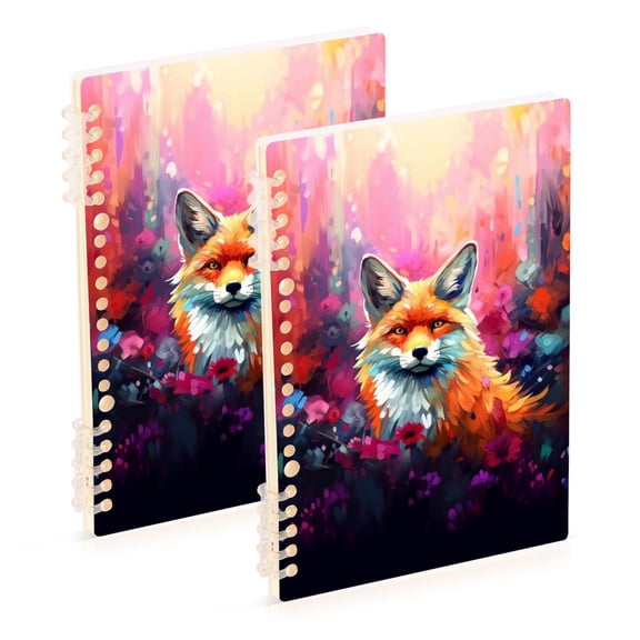 Fox Flowers Floral Ring Binder Notebook Journey Note Diary College Ruled Spiral Notebook Study Loose Leaf Paper A5 60 Pages