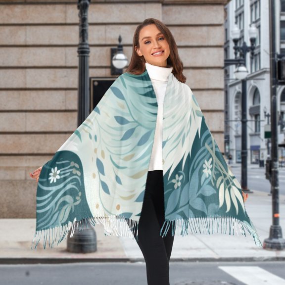 Fox Flowers Leaves Painting Winter Scarf for Women Fashion Warm Long Soft Blanket Scarves Gifts